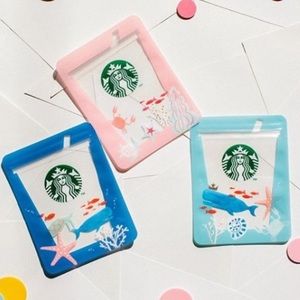 NWT Rare Starbucks Japan Ocean Theme Mini Plastic Zip Pouches Set x Three